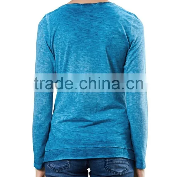 Women's Long Sleeve 100% Cotton Acid Wash Vintage t Shirt photo-2