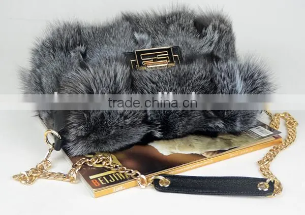 Genuine Leather and Fox Hair Fur Bag photo-4