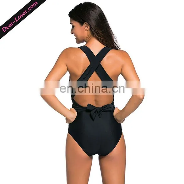 New Arrival Black Cross Back One Piece Swimwear Sexy photo-3