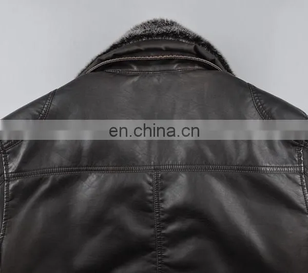 2015 Lastest Fashion Leather Top Grade Fur Collar Coat Men photo-6