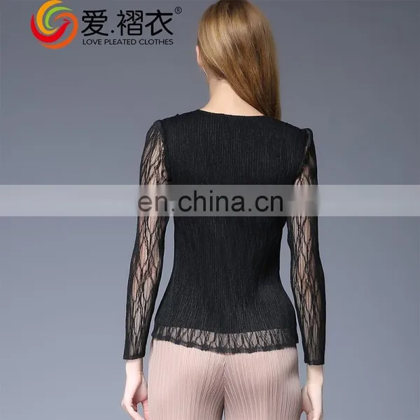 African Fancy Neck Lace Design Ladies Sexy Slim Blouses With Light Gray Lace photo-6