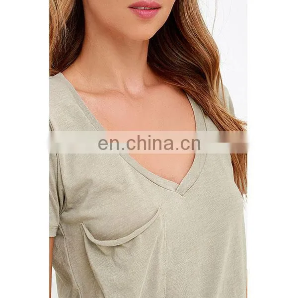 Fashion Design Plain Women T-Shirts Wholesale V-neck Short Sleeves Blank T-shirt photo-5