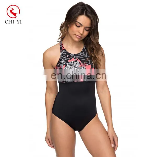 Mixed Color Block Mesh Insert Back One Piece Swimwear