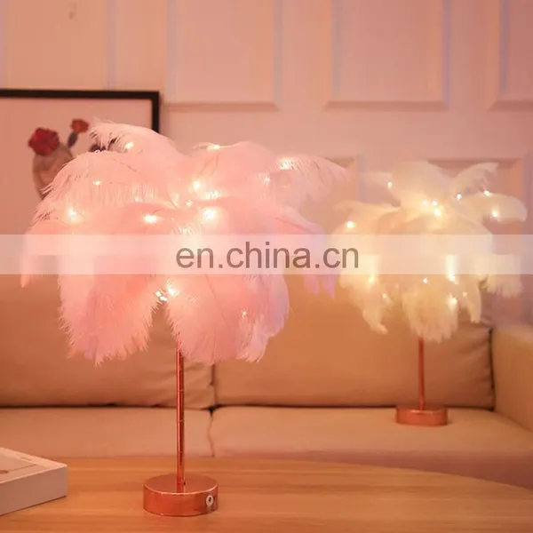 Modern Design Contemporary Contracted Nordic Creative Romantic LED Ostrich Feather Table Lamp Decor With Remote Control photo-2