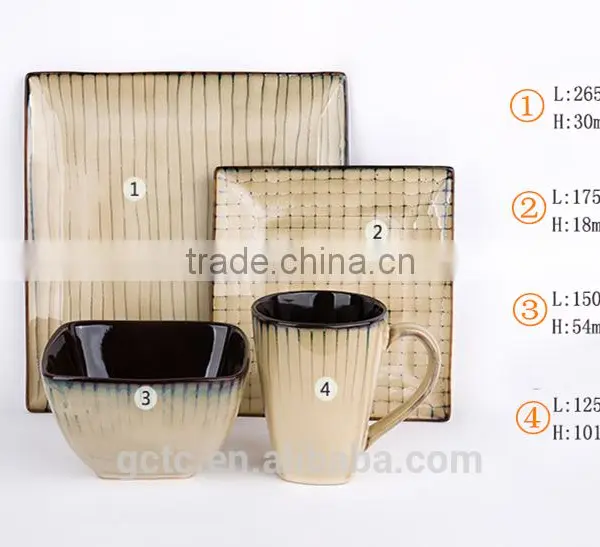 16-piece Stoneware Square Dinnerware Set With Stripe Design photo-6