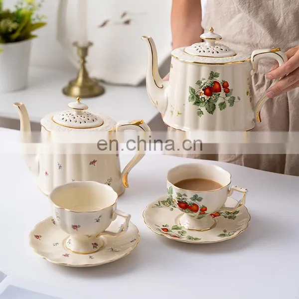 Custom English Gold Luxury Afternoon European Style Ceramic Porcelain Tea and Coffee Cup Pot Gift Set photo-2
