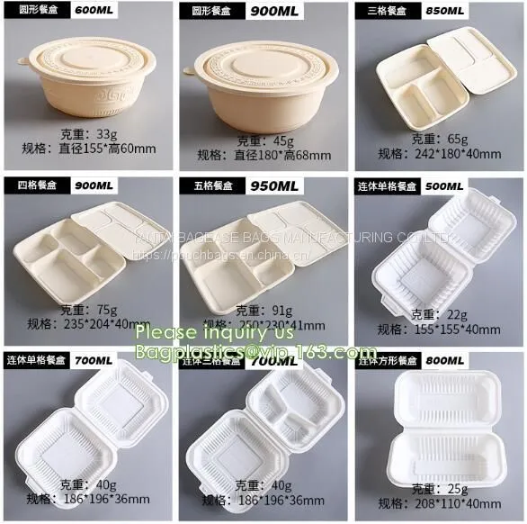 Sugarcane Pulp Lunch Disposable Box Bagasse Food Container Disposable Clamshell Lunch Box Bagease Pac photo-3