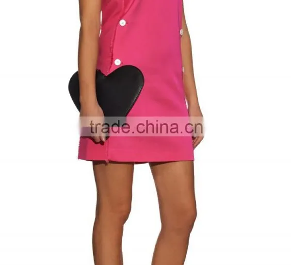 Heart Shaped Black Plain Leather Clutch Bags Hand Bag Handbag for Women photo-5