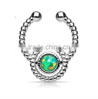 Faux Opal Flax 316L Surgical Steel Fake Septum Clicker Nose Piercing Body Jewelry photo-5