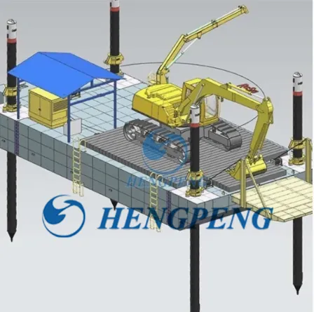 Modular Pontoon Crane Transportation Barge/Floating Working Platform Carrier/Cargo Deck Barge Support Crane Operate Dredging in Inland River Lake photo-3