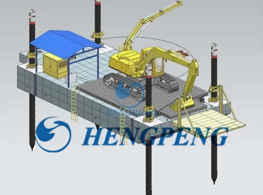 Modular Pontoon Crane Transportation Barge/Floating Working Platform Carrier/Cargo Deck Barge Support Crane Operate Dredging in Inland River Lake photo-4