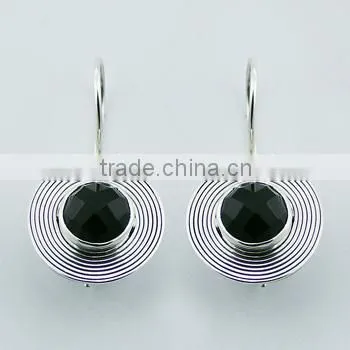 Handmade 925 Sterling Silver Earrings Black Agate Gems