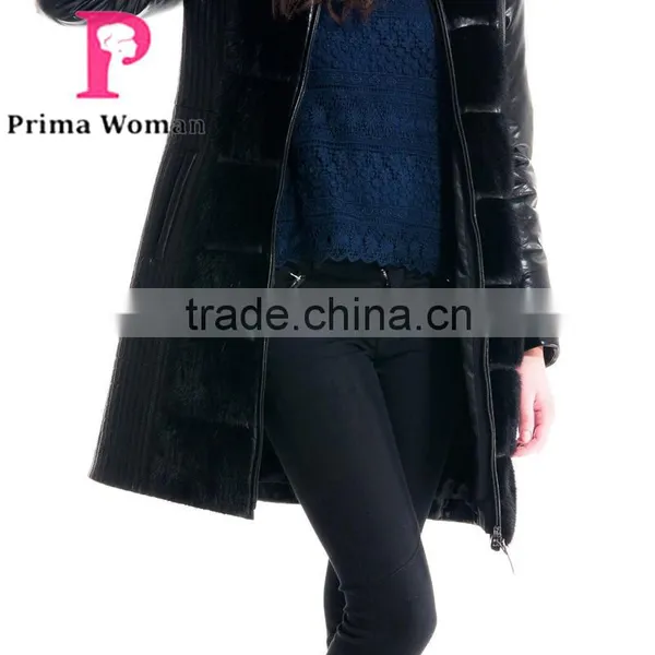 Used Long Winter Women Medium Length Coat With Mink Hat Overcoat photo-4