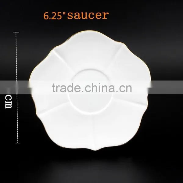 Gold Rim Tea Cup and Saucer 200cc /100cc Flower Shape Ceramic Bone China Cup and Saucer photo-6