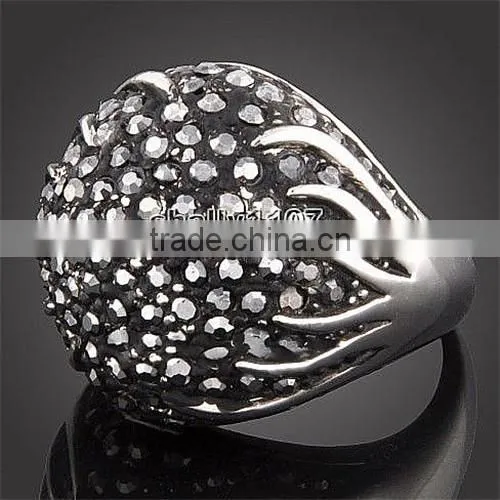 Fashion Retro Black Crystal 18k White Gold Ring photo-3
