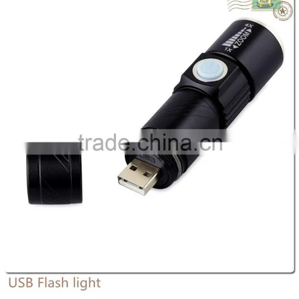 LED Zoom Aluminum Alloy Flashlight Torch Lamp 3 Modes Rechargeable USB Camping Flashlight photo-2