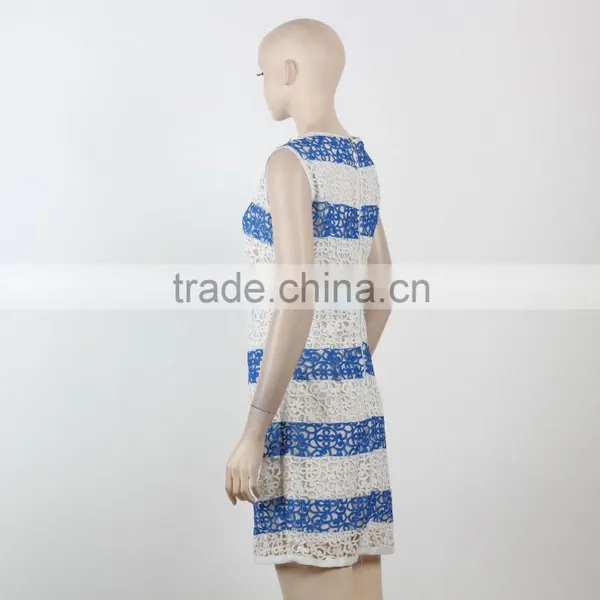 Latest Net Dress Blue and White Stripe Dress Fitness Dress for Girl Woman Summer Dress photo-4
