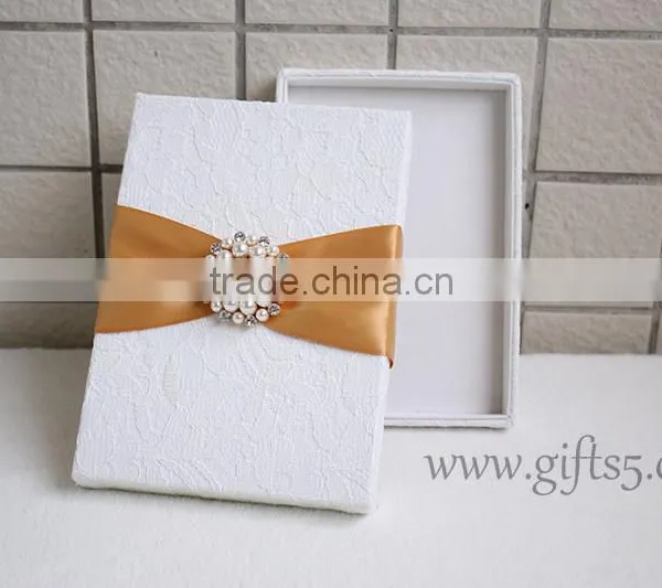 Elegant White Wedding Invitation Card Box With Pearl Brooch photo-6