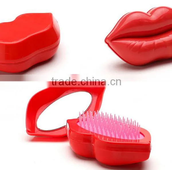 New Style Professional Lip Shape Customized Head Massage Styling Care Easy Carry Hair Comb With Mirrow photo-3
