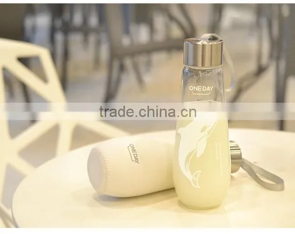 480ML Water Bottle With Bag Leak Proof Custom Glass Water Bottle Drinkware Transparent Water Bottles Cute Outdoor Sports Tumbler photo-3