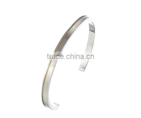 2016 Cheap Stainless Steel Bangle Jewelry Two Tone Grooved Cuff Bracelet for Men and Women photo-2
