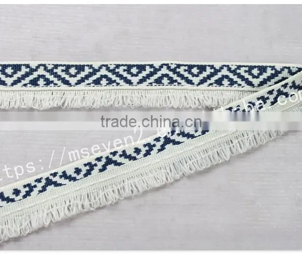 Newest Design Polyester 2 cm Width Ethnic Woven Webbing With Fringe photo-4