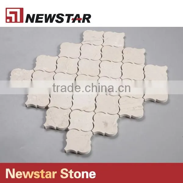 Newstar Crema Beige Arabesque Marble Lantern Brown Stone Tile Backsplash photo-2