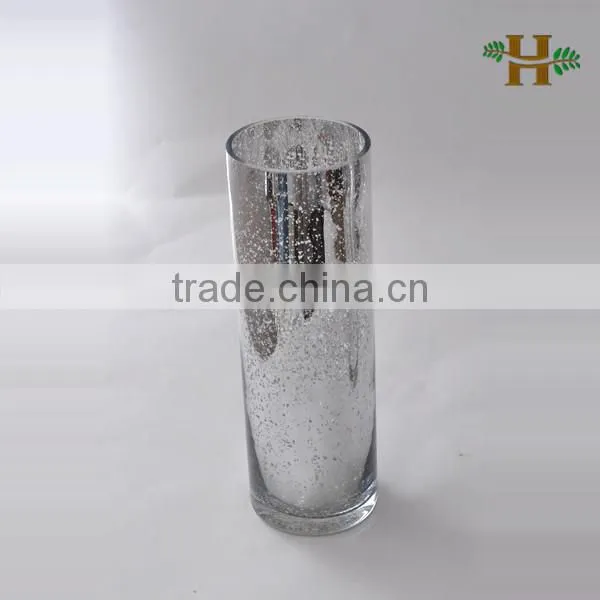 Handmade Silvered Glass Vase, Cylinder Shaped Decorative Glassware