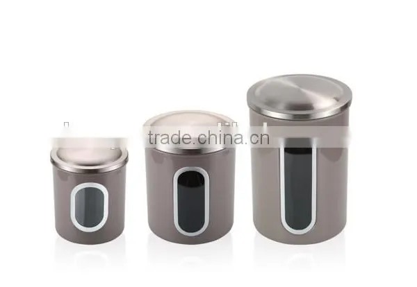 Brown Gray Stainless Steel Kitchen Canister Set With Lids photo-2