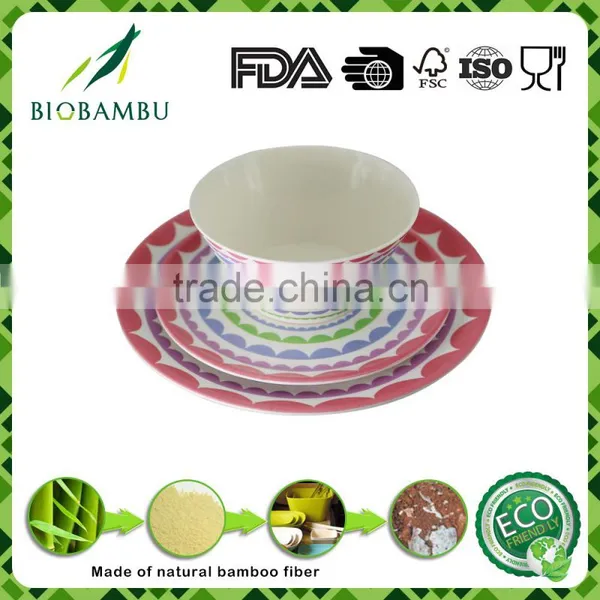 Colorful Decal Design Good Capacity Bamboo Fiber Dinner Set photo-2