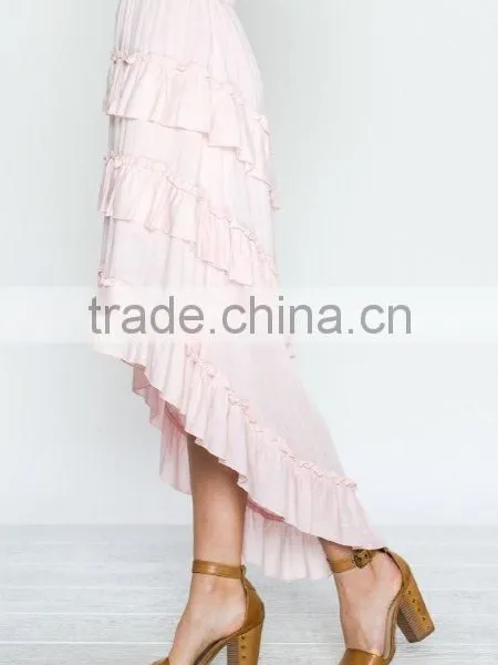 Femme Ruffles Cascading Throughout Skirt 100% Rayon Long Layered Skirts photo-3