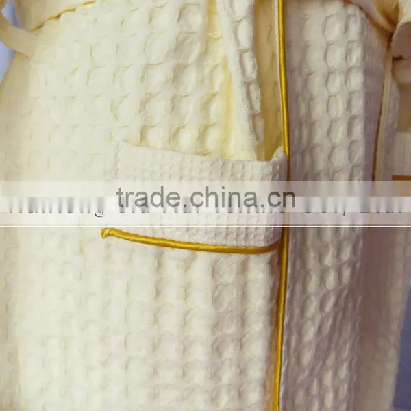 Yellow Cotton Waffle Fabric Bathrobe Hotel Bathrobe Dressing Gowns for Women Long Hotel Bath Robe Pajamas Longue photo-5