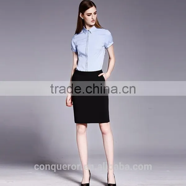 Ladies Fashion Short Sleeve Front Facing Placket Formal Shirt photo-5