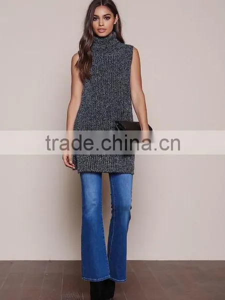 MGOO Hot Sale Women Turtleneck Sweaters Dress Vest Sleeveless Fashion Charcoal Knitted Dress For Winter photo-2