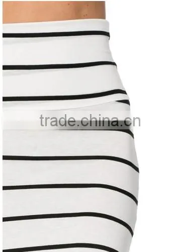 Wholesales Women's High Waisted A-Line Knit Stripe Midi Skirt photo-6