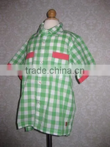 Boys Apple Green Plaid Shirt Cotton Fashion T Shirt photo-2