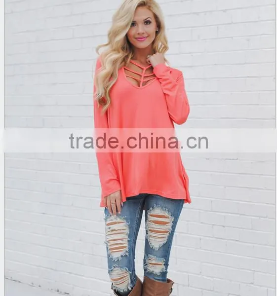 The European and American Fashion Pure Color Loose Long-sleeved T-shirt photo-6