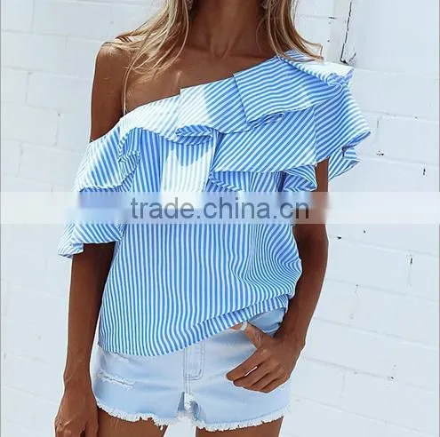 2017 Burst Europe and the United States Spring and Summer New Lotus Leaf Sleeves T-shirt Women's Clothing photo-2