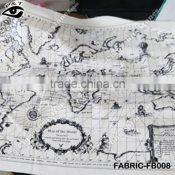 World Map Design Fabric Linen Cotton Fabrics For Decorations photo-3