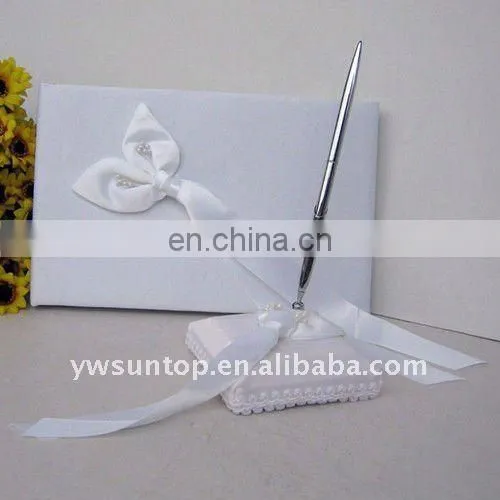 Delicate Calla Lily Satin Wedding Guest Book and Pen Set Decoration Wholesale