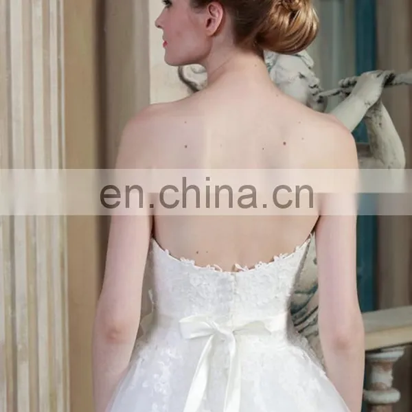 ED Strapless A-line Bow Belt Lace Applique Organza Wedding Dress photo-5