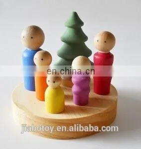 Wooden Push Bag Peg Dolls and Porcelain Doll