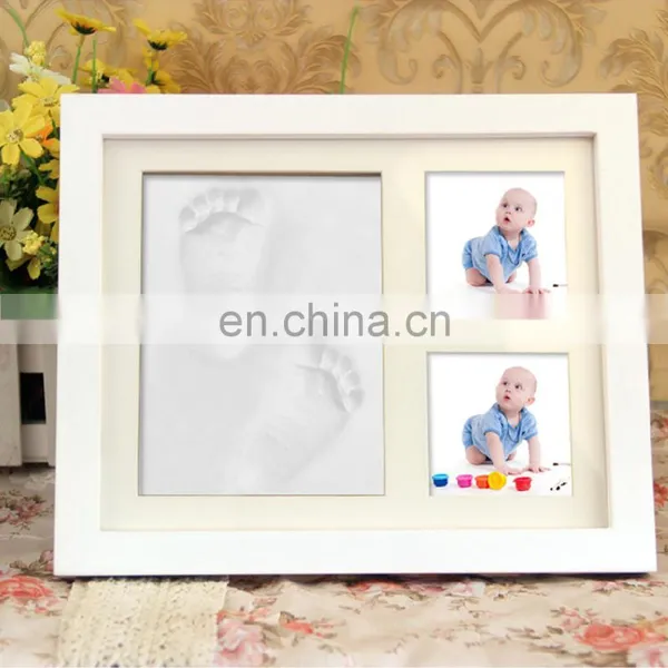 Solid Wood Newborn Baby Handprint and Footprint Inkpad Clay Display With 2 Photo Frames Kit for Keepsake photo-4