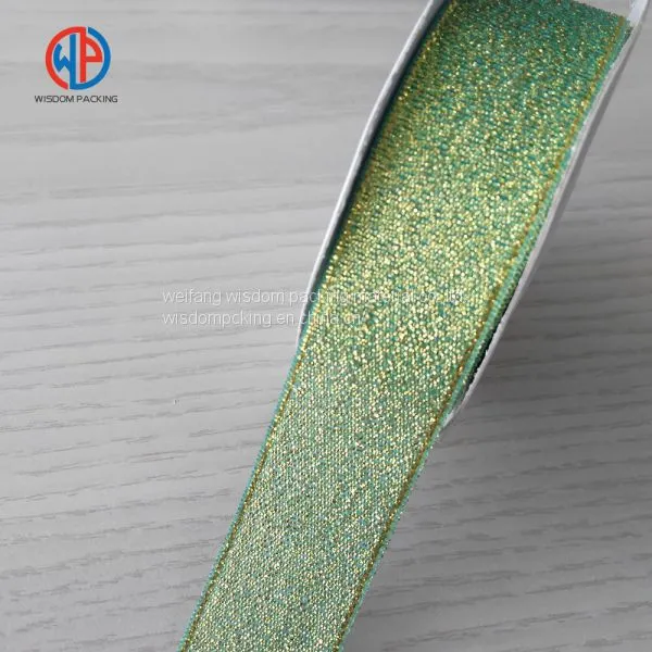 Wholesale Christmas Gift Wrap Decoration Woven Silk Glitter Metallic Ribbon photo-5