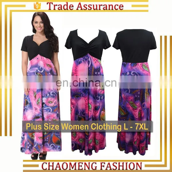 7020# Big & Large Size Short Sleeveless Floral Bohemian Dress Summer Long Maxi Dresses Plus Size Women Clothing