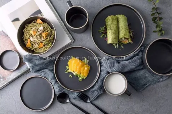 Matt Figuline Black Color 450 ml Ceramic Mug and Plate Set photo-3