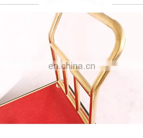 High Quality Titanium Gold Plated Hotel Luggage Cart Bellman Cart Trolley Service photo-4