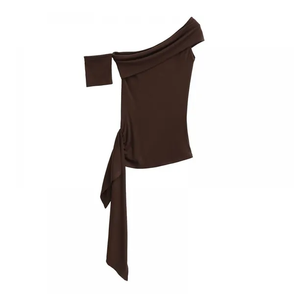 Pure Lustful Hot Girl Streamer One-shoulder Chest T-shirt Women's Summer Sexy Temperament Irregular Waist Short Sleeves photo-3