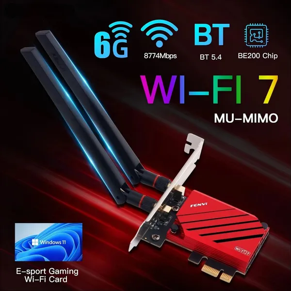 Сетевой Wi-Fi 7-карта 802.11WiFi 7 FV-BE8800 BE200 Проводной беспроводной адаптер Bluetooth 5.4 Трехдиапазонный 2.4ГГц/5ГГц/6ГГц для ПК