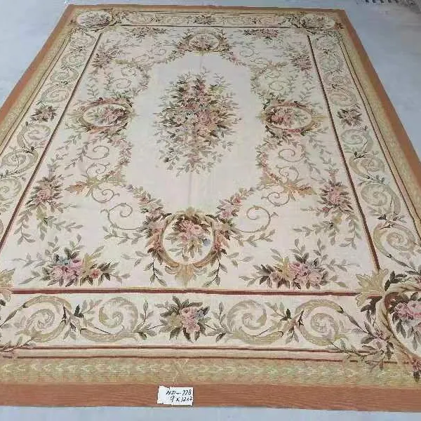 Antique Hand Knotted French Aubusson Carpet for Home